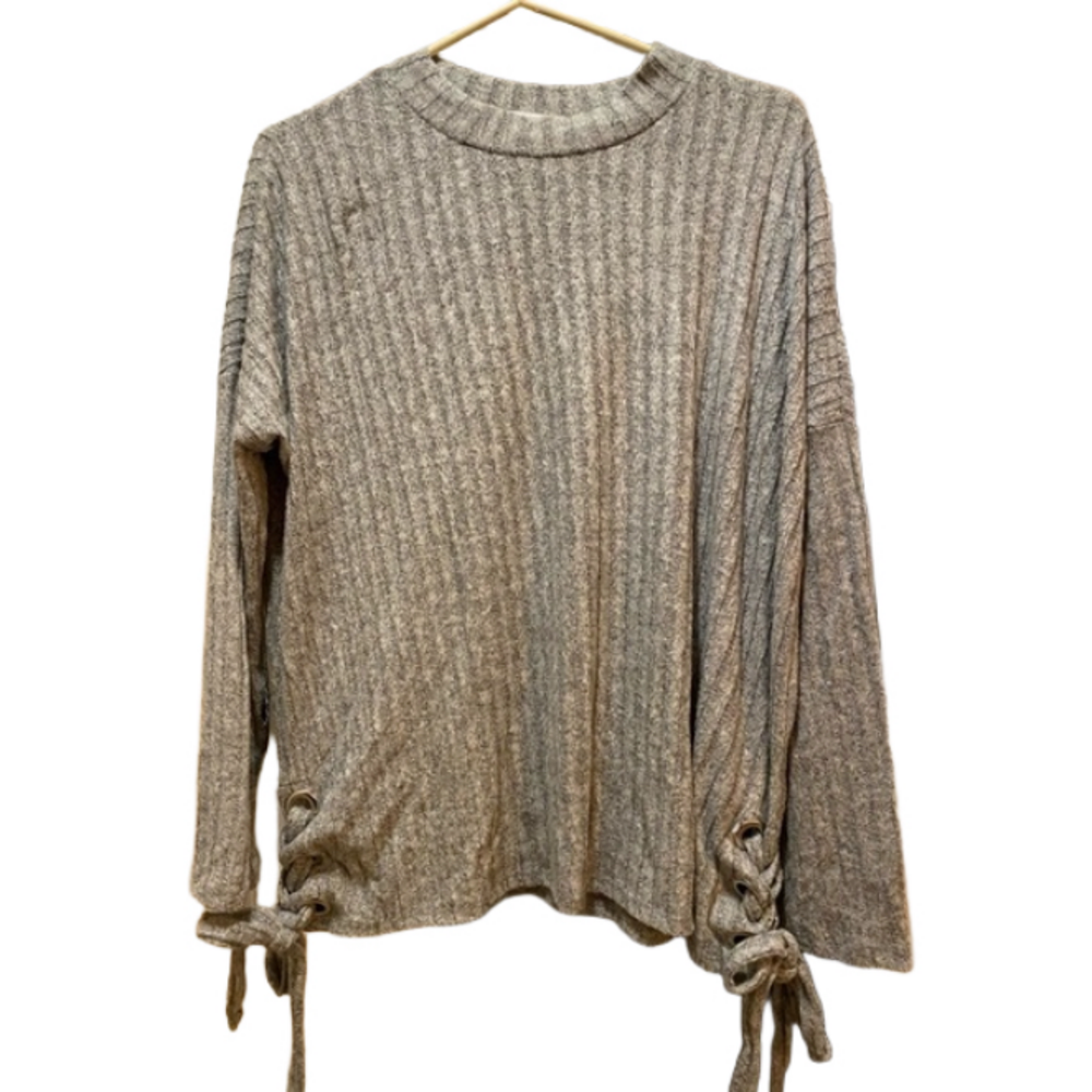 Yaya & Co. Ribbed Knit Sweater with Lace-Up Side Details - Size L